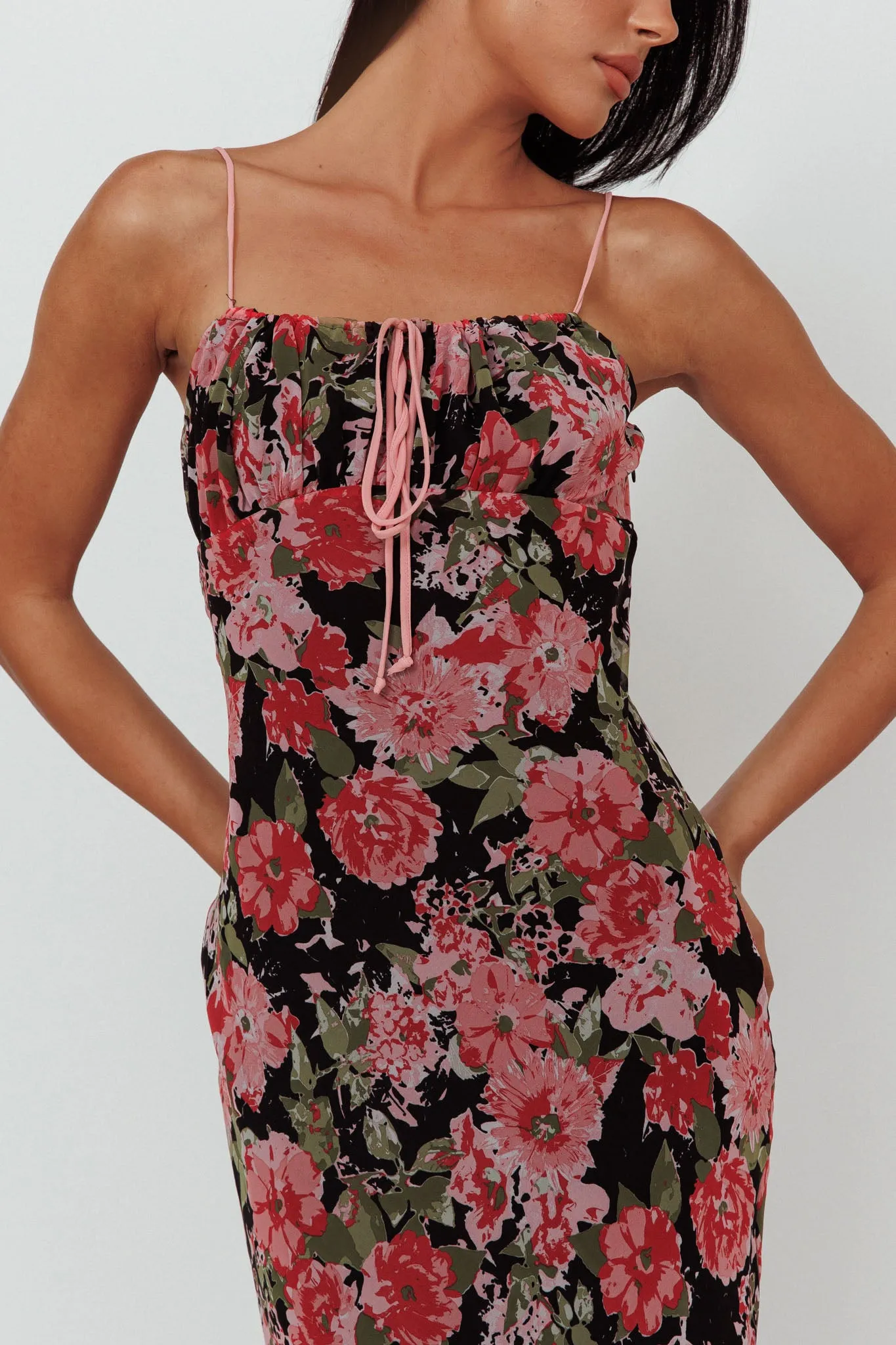 Essence String Tie Bust Maxi Dress Floral Black sold by Selfie Leslie product image thumbnail 4