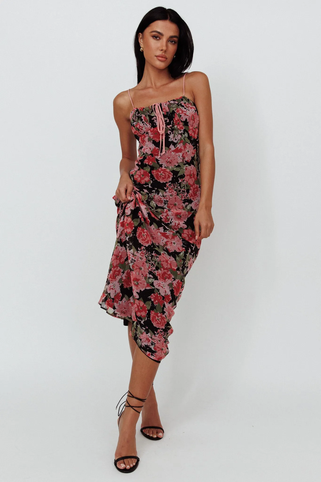 Essence String Tie Bust Maxi Dress Floral Black sold by Selfie Leslie