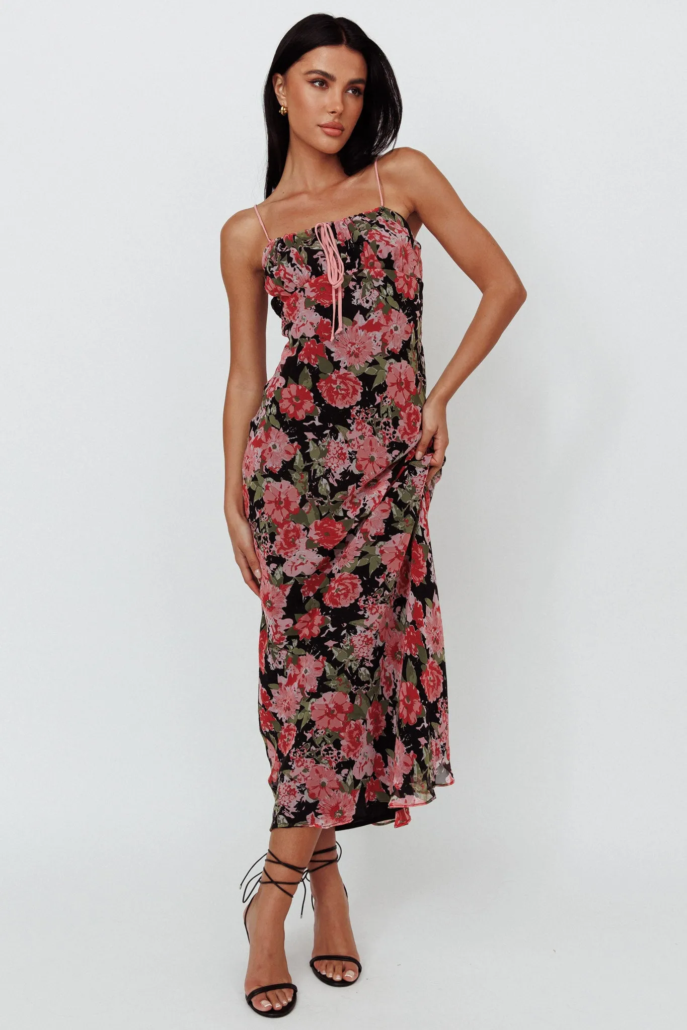 Essence String Tie Bust Maxi Dress Floral Black sold by Selfie Leslie product image thumbnail 5