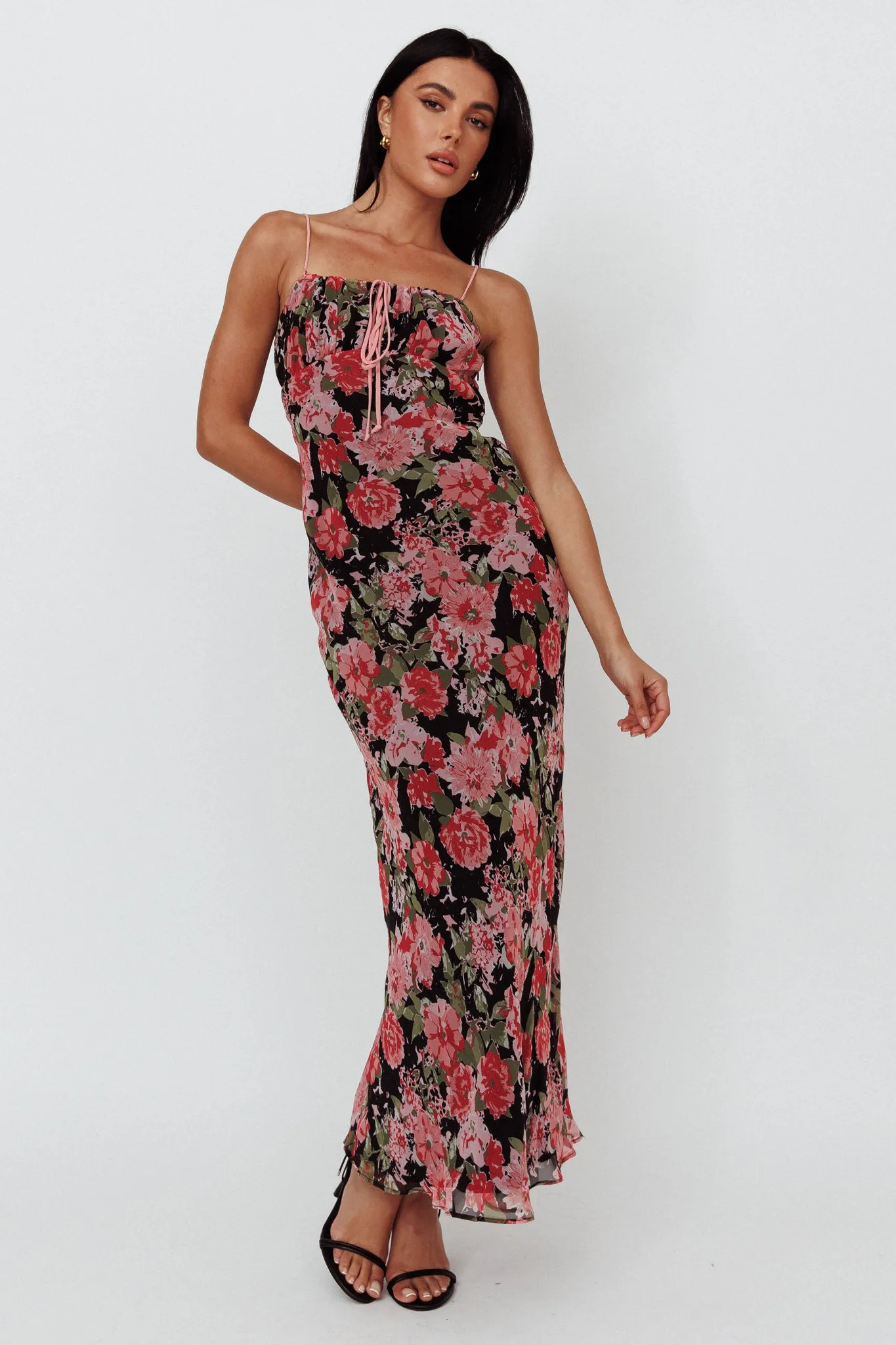 Essence String Tie Bust Maxi Dress Floral Black sold by Selfie Leslie product image thumbnail 3