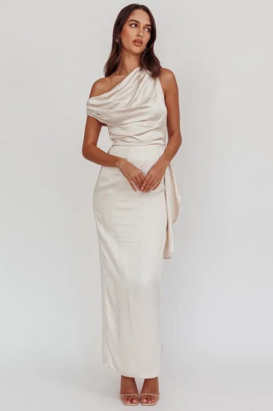 Tova Draped One-Shoulder Maxi Dress Champagne sold by Selfie Leslie