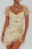 Linka Drawstring Detail Frill Dress Floral Beige sold by Selfie Leslie