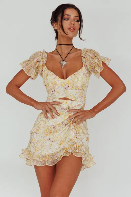 Linka Drawstring Detail Frill Dress Floral Beige sold by Selfie Leslie