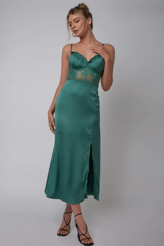 Trophy Lace Bodice Midi Dress Emerald sold by Selfie Leslie