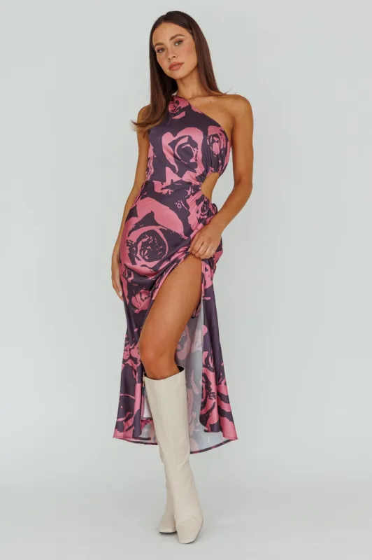 Charisma One-Shoulder Cut-Out Maxi Dress Floral Purple sold by Selfie Leslie