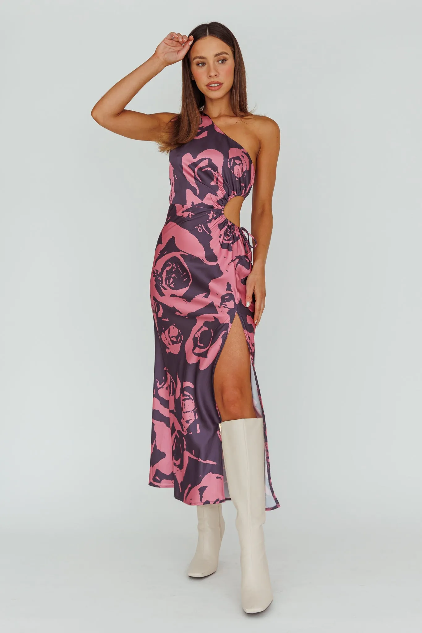 Charisma One-Shoulder Cut-Out Maxi Dress Floral Purple sold by Selfie Leslie product image thumbnail 3