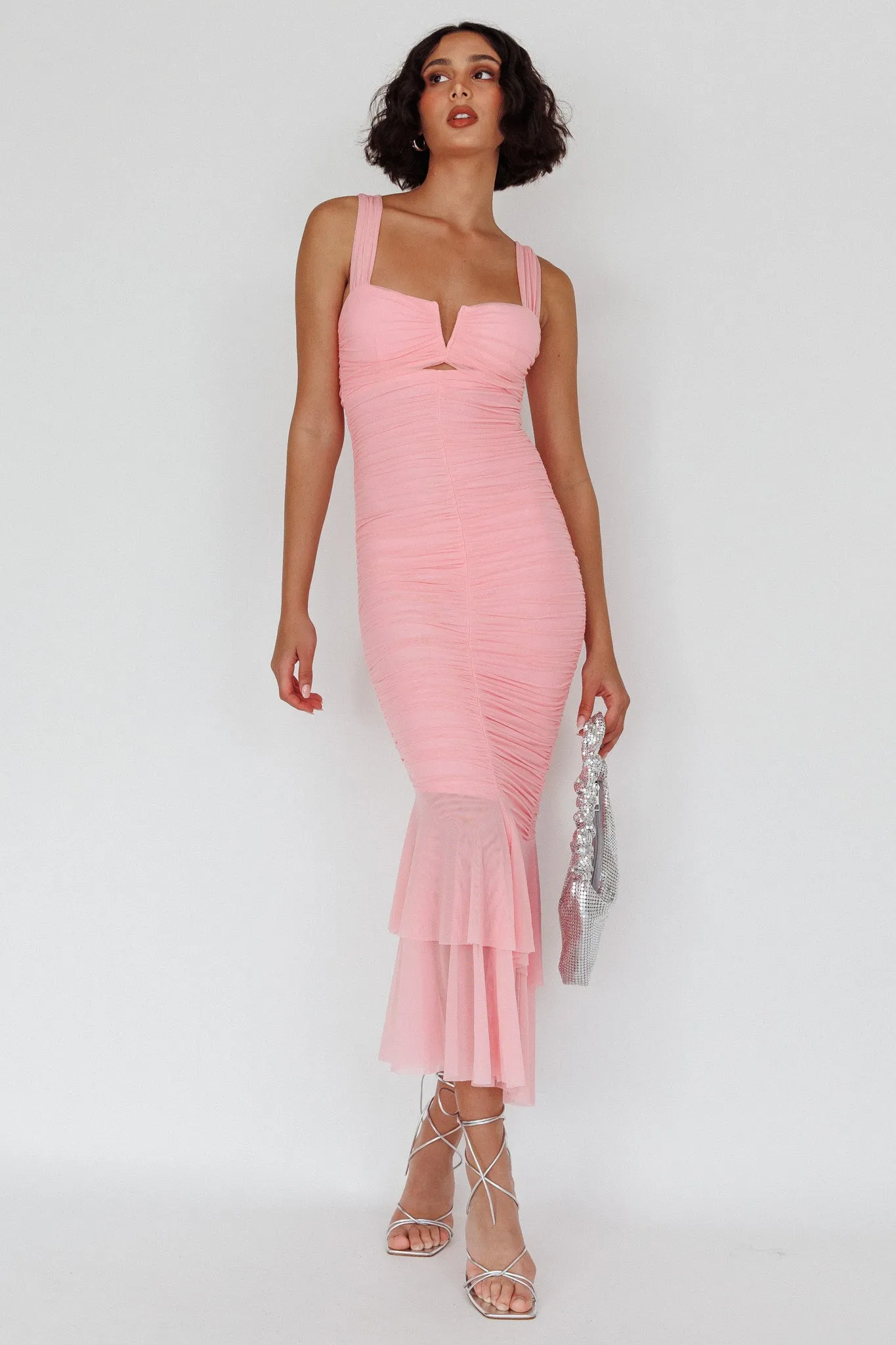 Nadia Ruched Fishtail Maxi Dress Blush sold by Selfie Leslie product image thumbnail 5