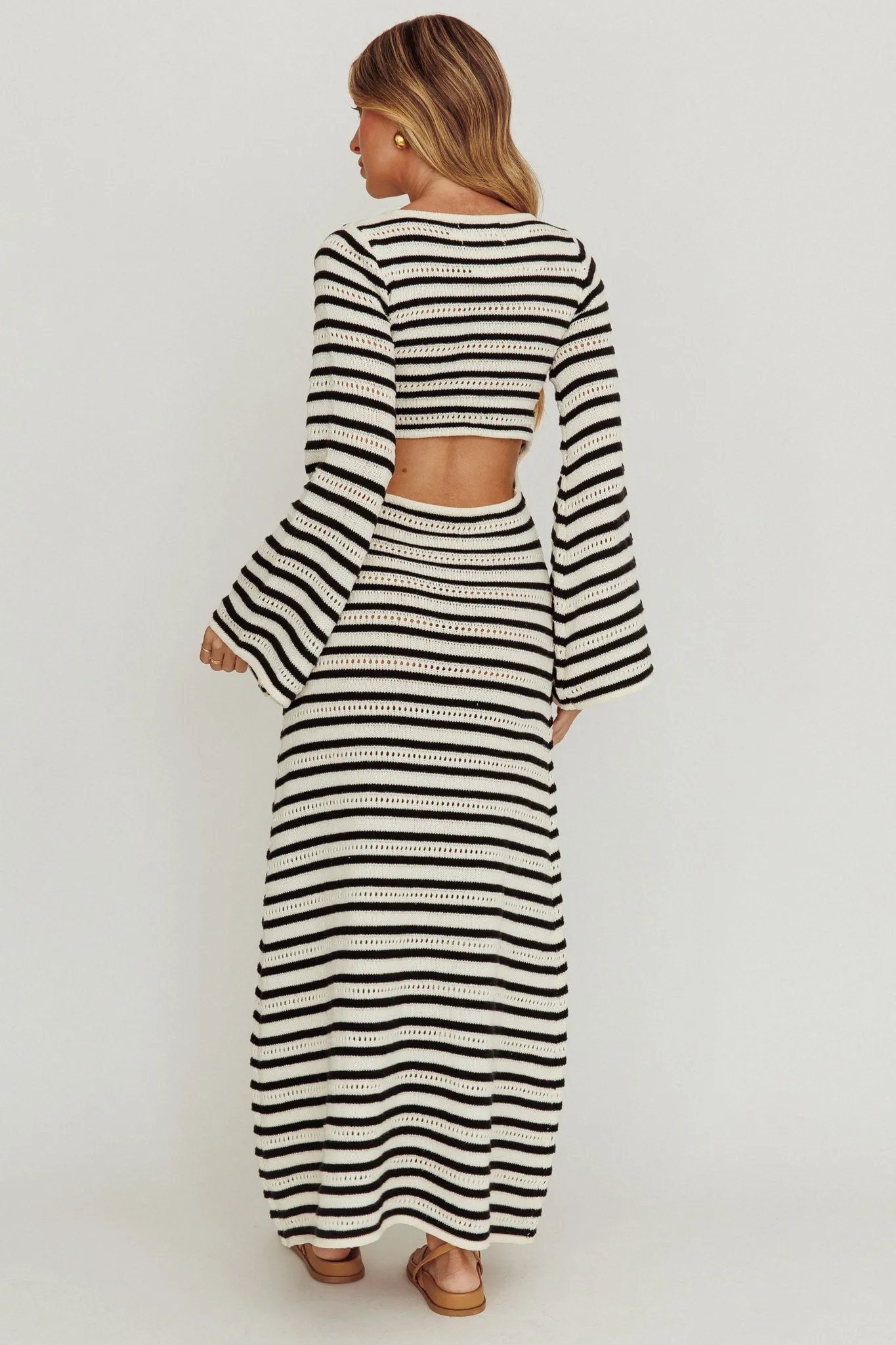 Meredith Long Sleeve Cut-Out Maxi Dress Cream Black sold by Selfie Leslie product image thumbnail 3