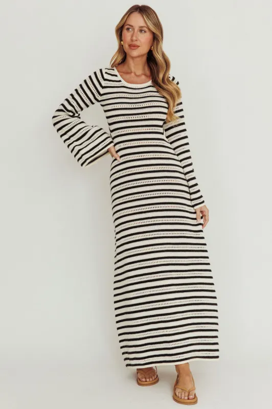 Meredith Long Sleeve Cut-Out Maxi Dress Cream Black sold by Selfie Leslie