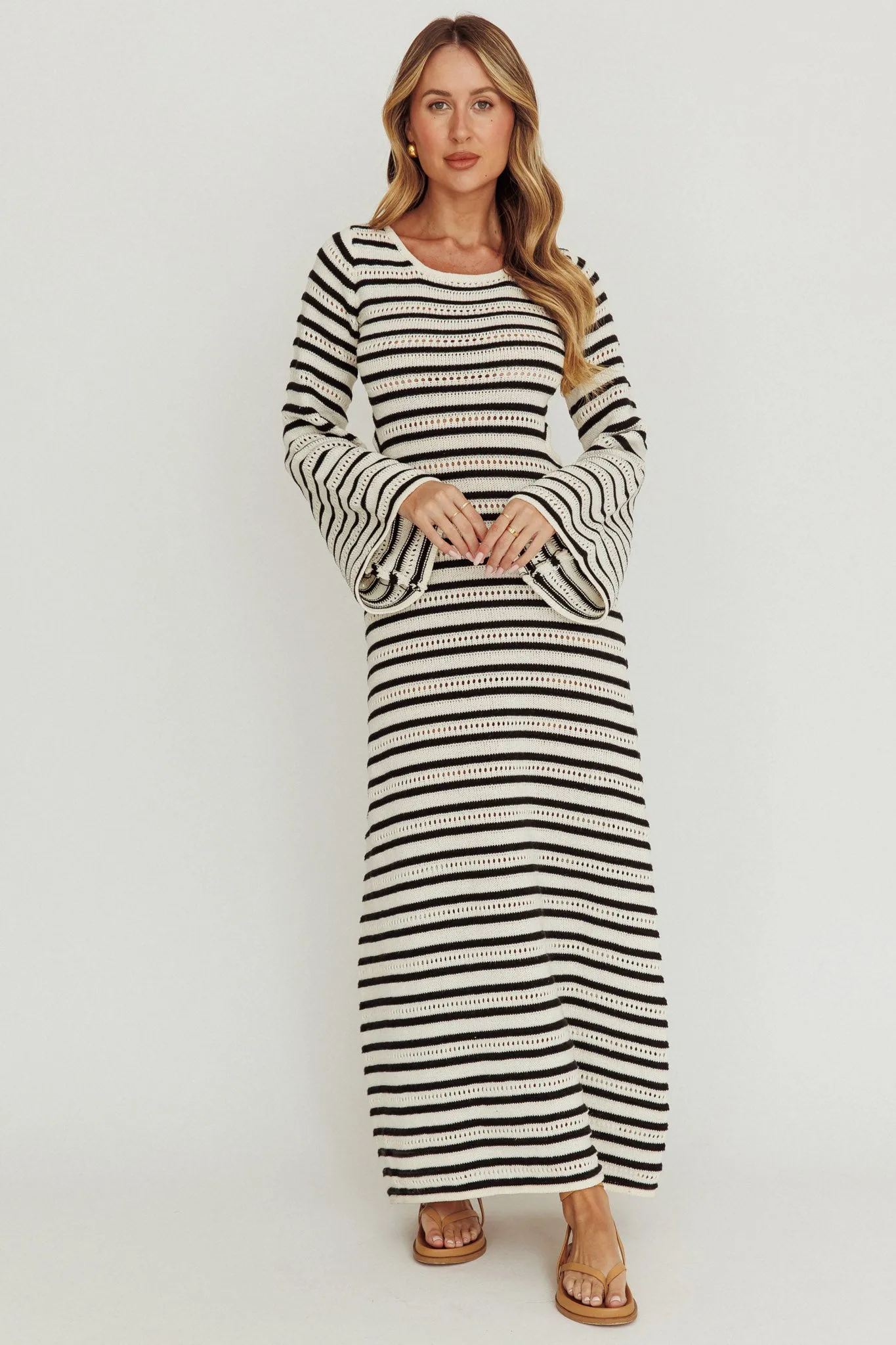 Meredith Long Sleeve Cut-Out Maxi Dress Cream Black sold by Selfie Leslie product image thumbnail 2