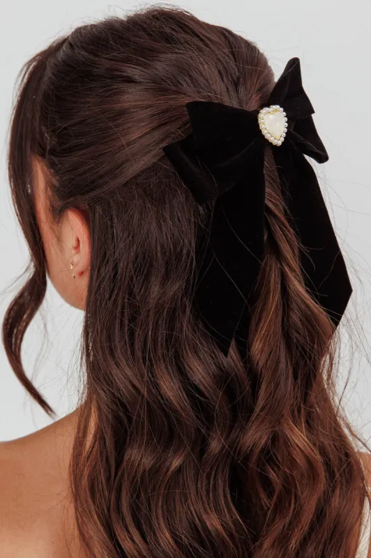Michala Pearl Heart Velvet Bow Hairpin sold by Selfie Leslie
