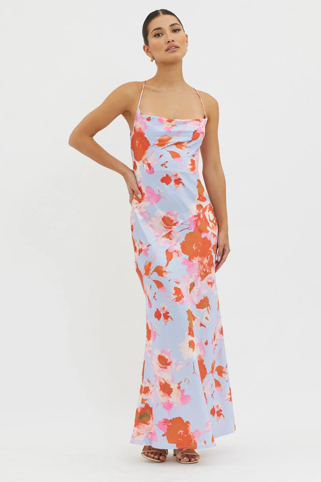 Dream Walk Cowl Back Tied Dress Print Pink sold by Selfie Leslie product image thumbnail 3