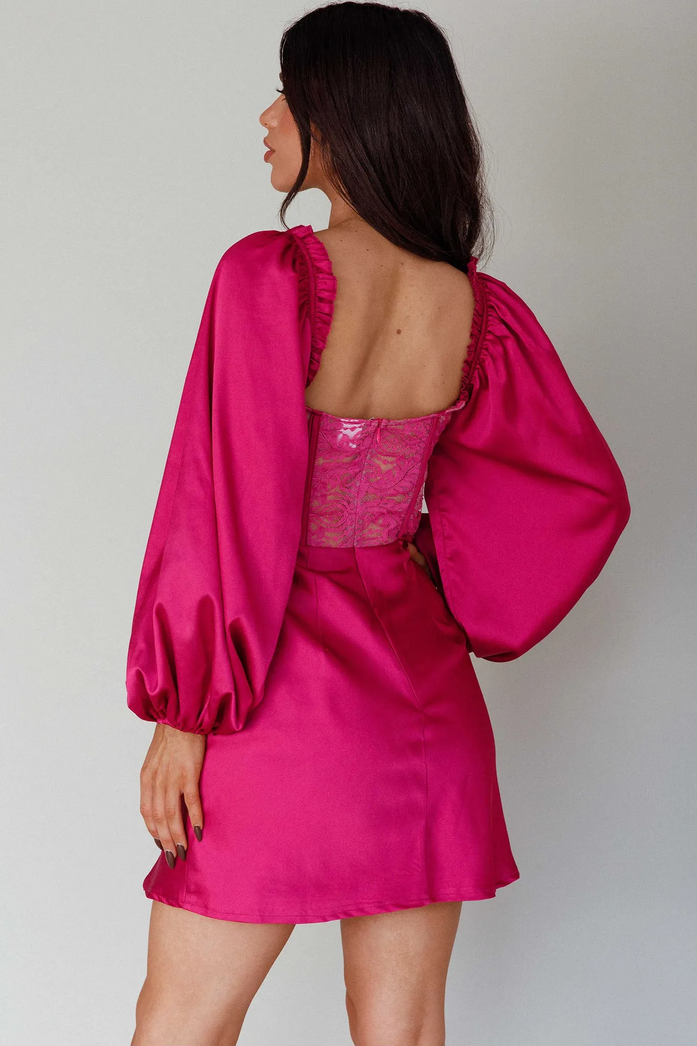 Trophy Long Sleeve Lace Bodice Mini Dress Plum sold by Selfie Leslie product image thumbnail 2