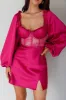 Trophy Long Sleeve Lace Bodice Mini Dress Plum sold by Selfie Leslie