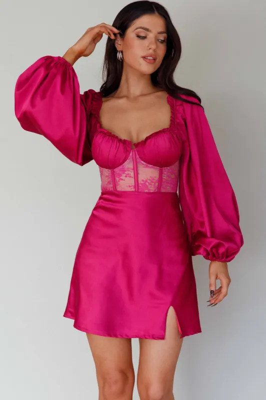 Trophy Long Sleeve Lace Bodice Mini Dress Plum sold by Selfie Leslie