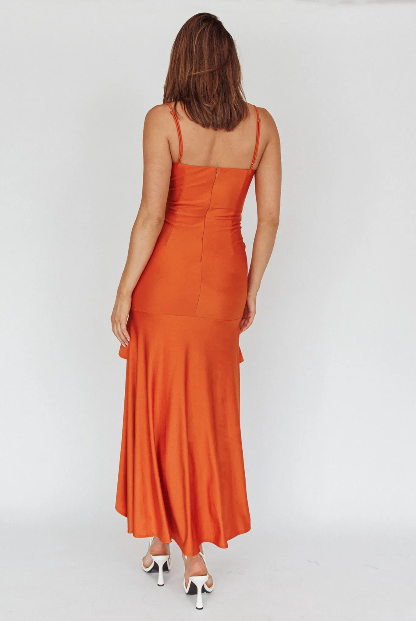 Rosalia Ruched Ruffle Maxi Dress Chocolate sold by Selfie Leslie product image thumbnail 3