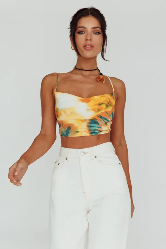 Show Me Love Cowl Neck Tied Back Crop Top Tie-Dye Yellow sold by Selfie Leslie