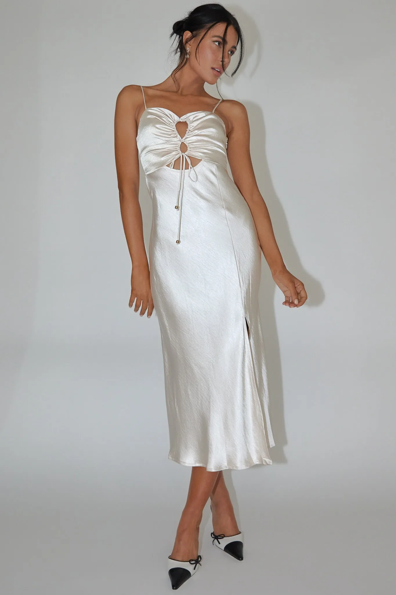 Date Night Drawstring Bust Midi Dress Champagne sold by Selfie Leslie product image thumbnail 3