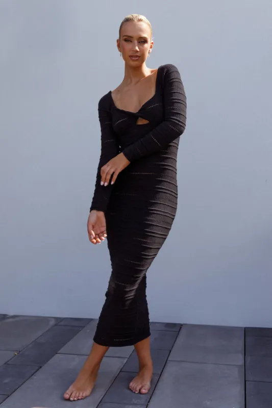 Beachside Crochet Knit Long Sleeve Midi Dress Black sold by Selfie Leslie