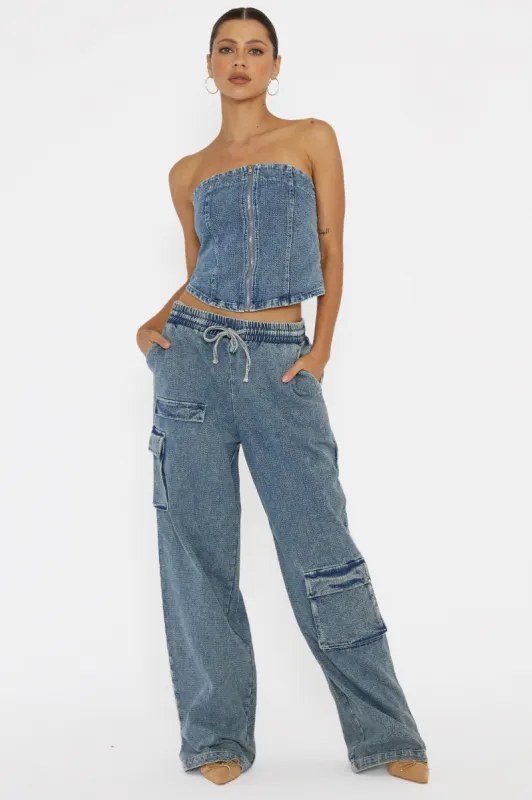 Out Of Touch Cargo Pants Indigo sold by Selfie Leslie
