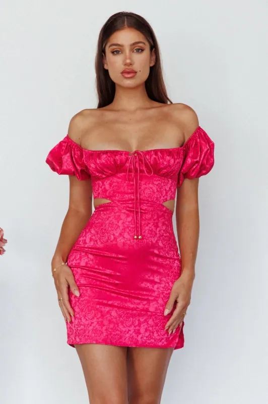 Eryn Puff Sleeve Jacquard Mini Dress Hot Pink sold by Selfie Leslie