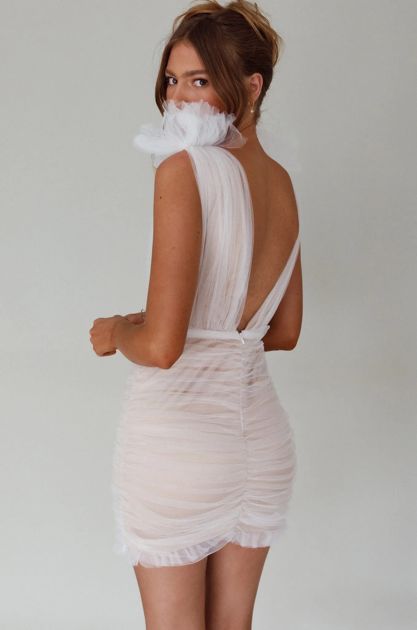 Ludivine Shoulder Accent Mesh Mini Dress White sold by Selfie Leslie product image thumbnail 2