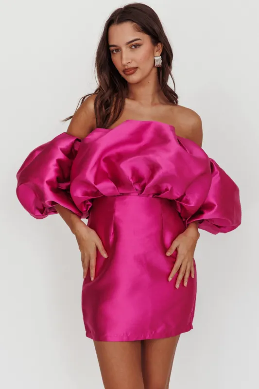 Dream Time Puffed Neckline Mini Dress Magenta sold by Selfie Leslie