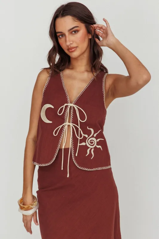 Dose Of Sunshine Blanket Stitch Vest Top Chocolate sold by Selfie Leslie