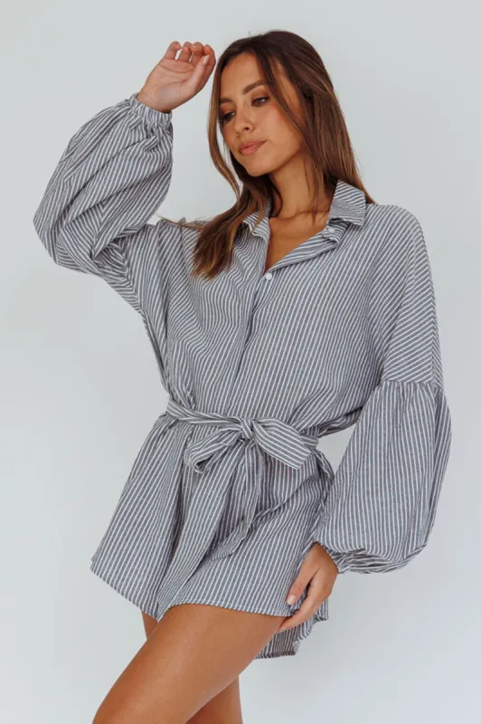Daytona Beach Long Sleeve Shirt Romper Pinstripe sold by Selfie Leslie