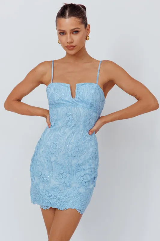 Denise Lace & Sequin Mini Dress Blue sold by Selfie Leslie