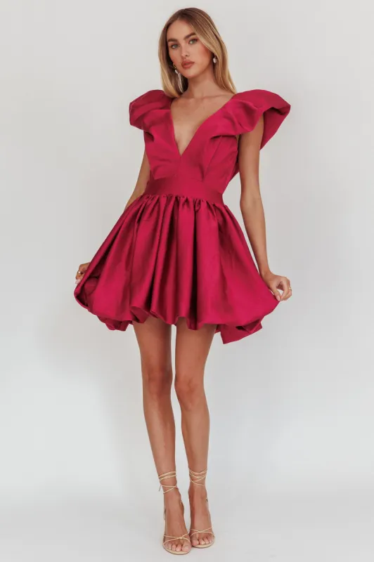 Hidden Heart Bubble Hem Mini Dress Magenta made by Selfie Leslie