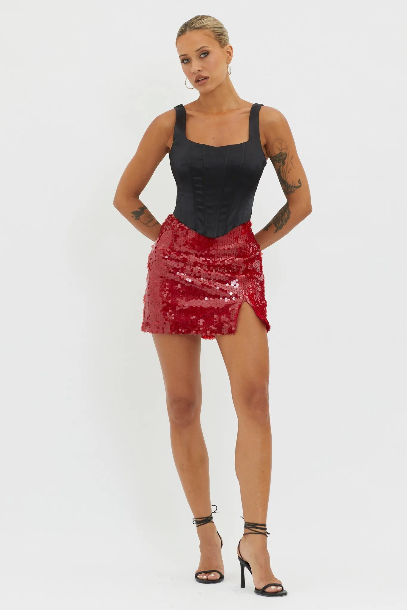Intentions Sequin Mini Skirt Red sold by Selfie Leslie product image thumbnail 3