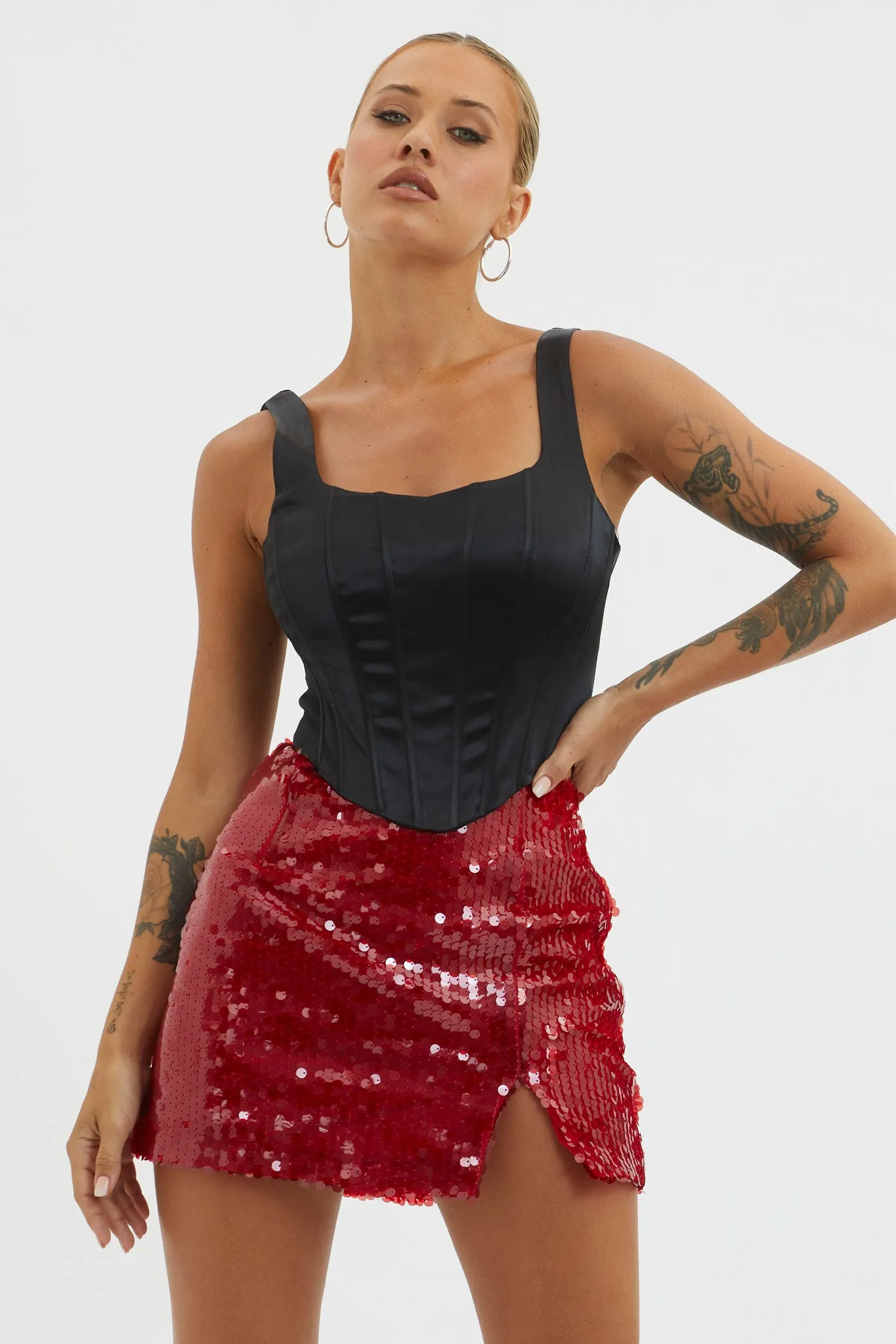 Intentions Sequin Mini Skirt Red sold by Selfie Leslie product image thumbnail 2