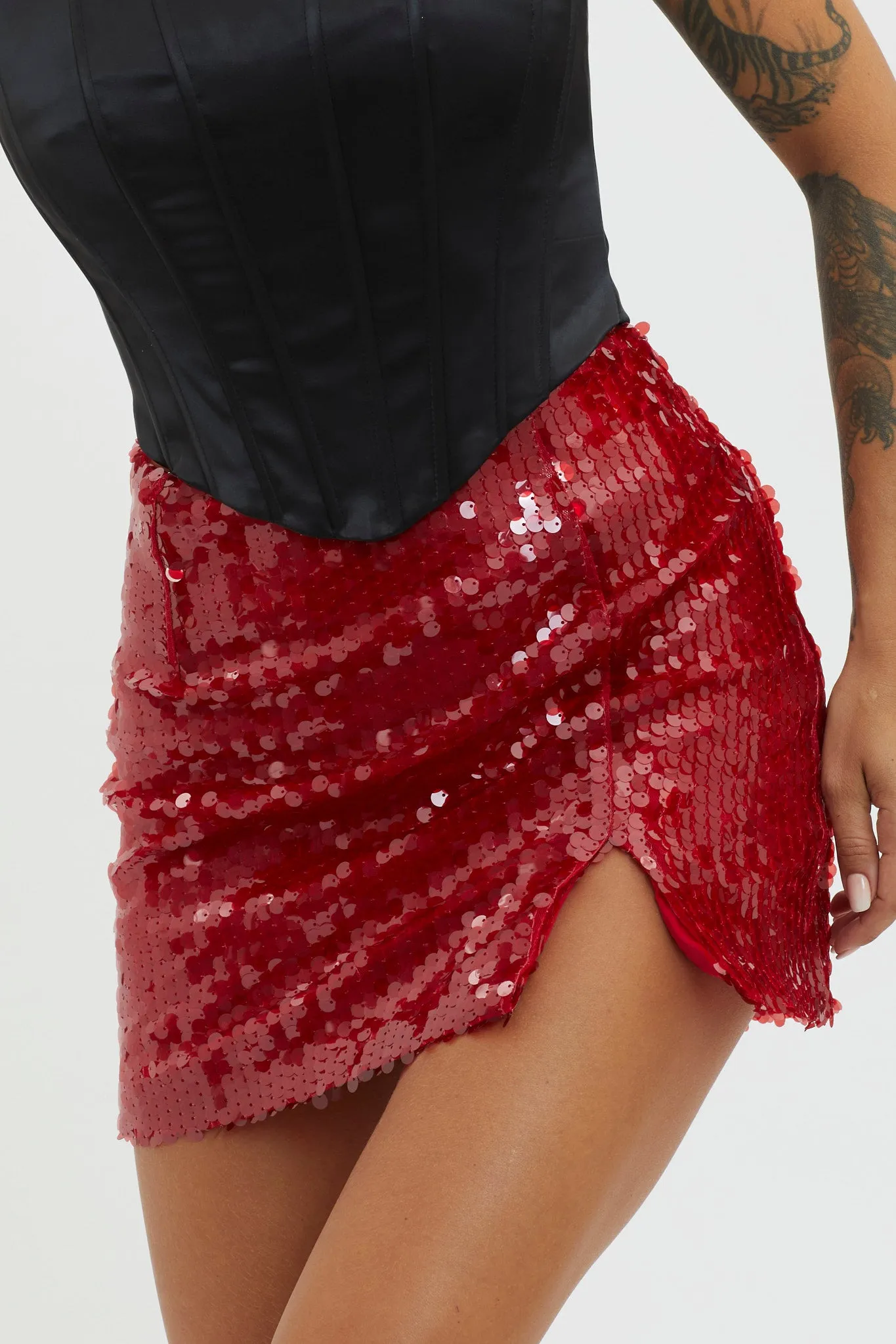 Intentions Sequin Mini Skirt Red sold by Selfie Leslie