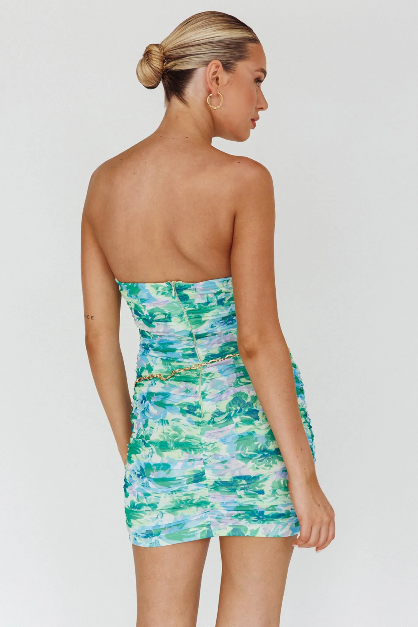 Logan Strapless Ruched Dress Floral Green sold by Selfie Leslie product image thumbnail 2