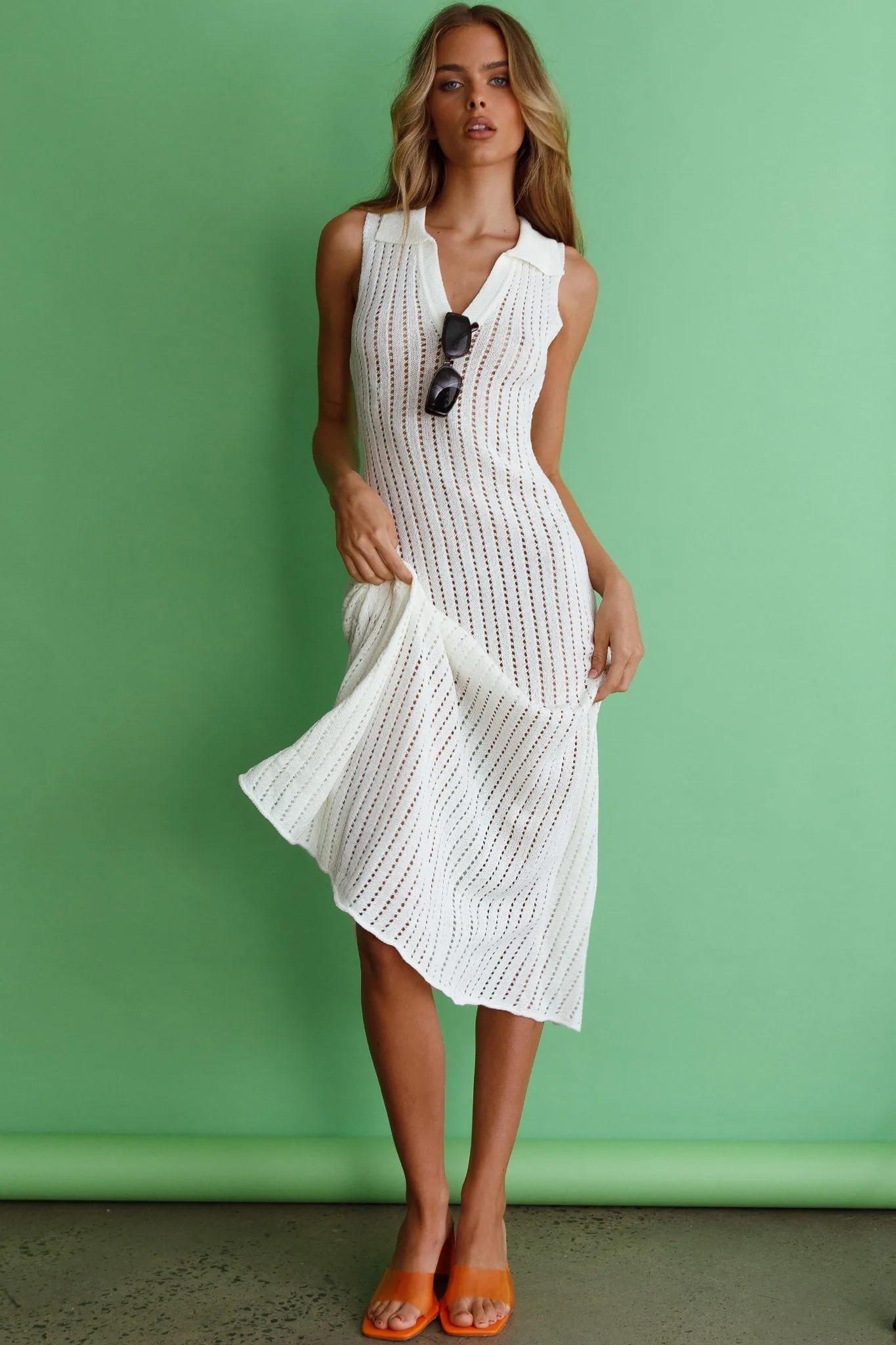 Palm Island Collared Crochet Midi Dress White sold by Selfie Leslie product image thumbnail 3