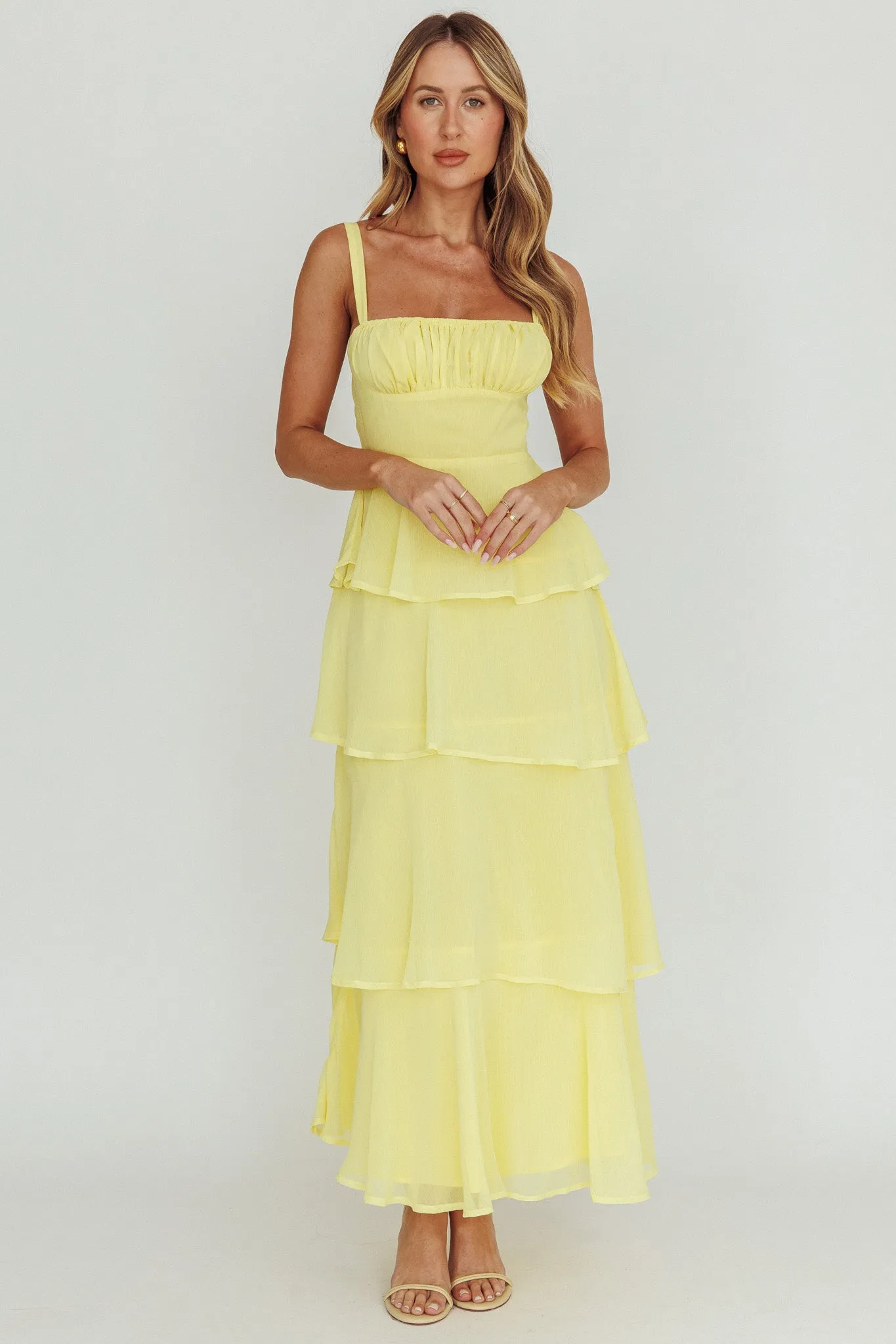 Provence Bloom Tiered Ruffle Maxi Dress Yellow sold by Selfie Leslie product image thumbnail 3