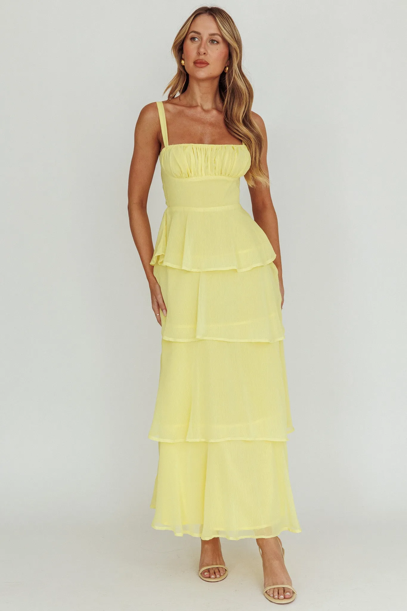 Provence Bloom Tiered Ruffle Maxi Dress Yellow sold by Selfie Leslie product image thumbnail 5