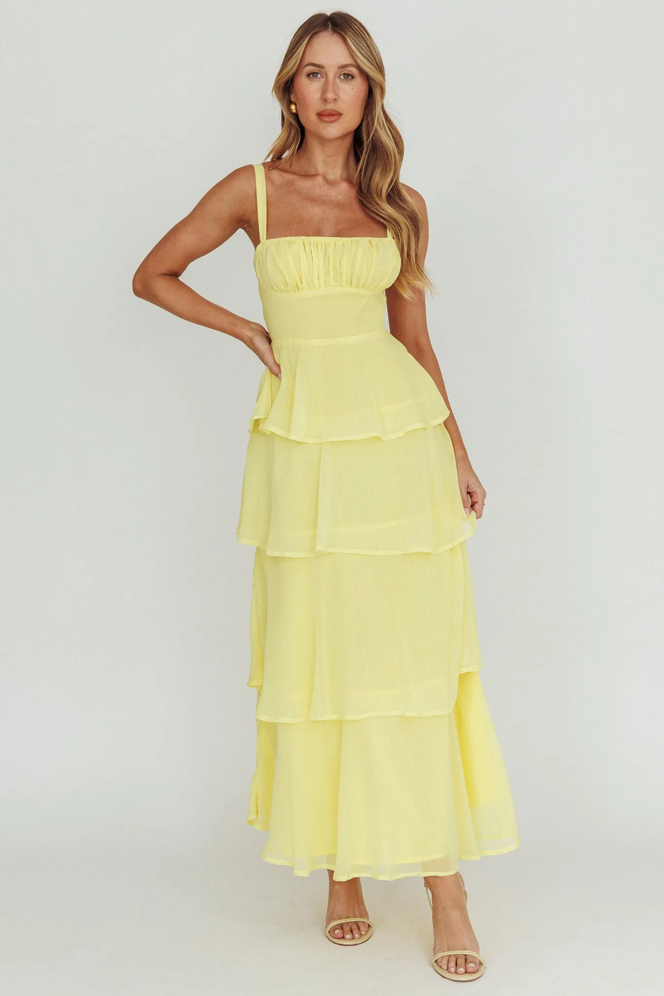 Provence Bloom Tiered Ruffle Maxi Dress Yellow sold by Selfie Leslie