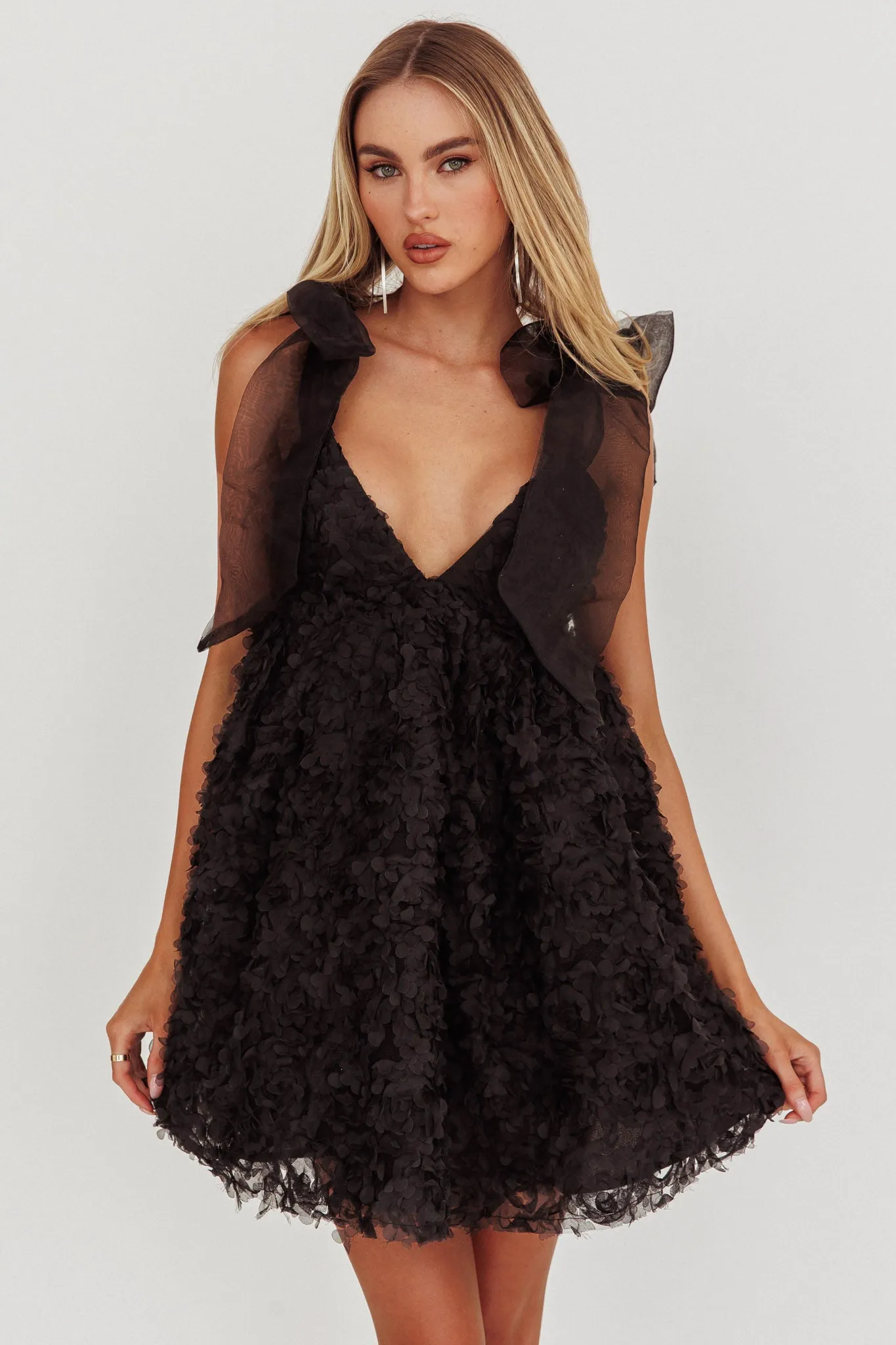 Lisette Tied Shoulder Embellished Mini Dress Black sold by Selfie Leslie product image thumbnail 5