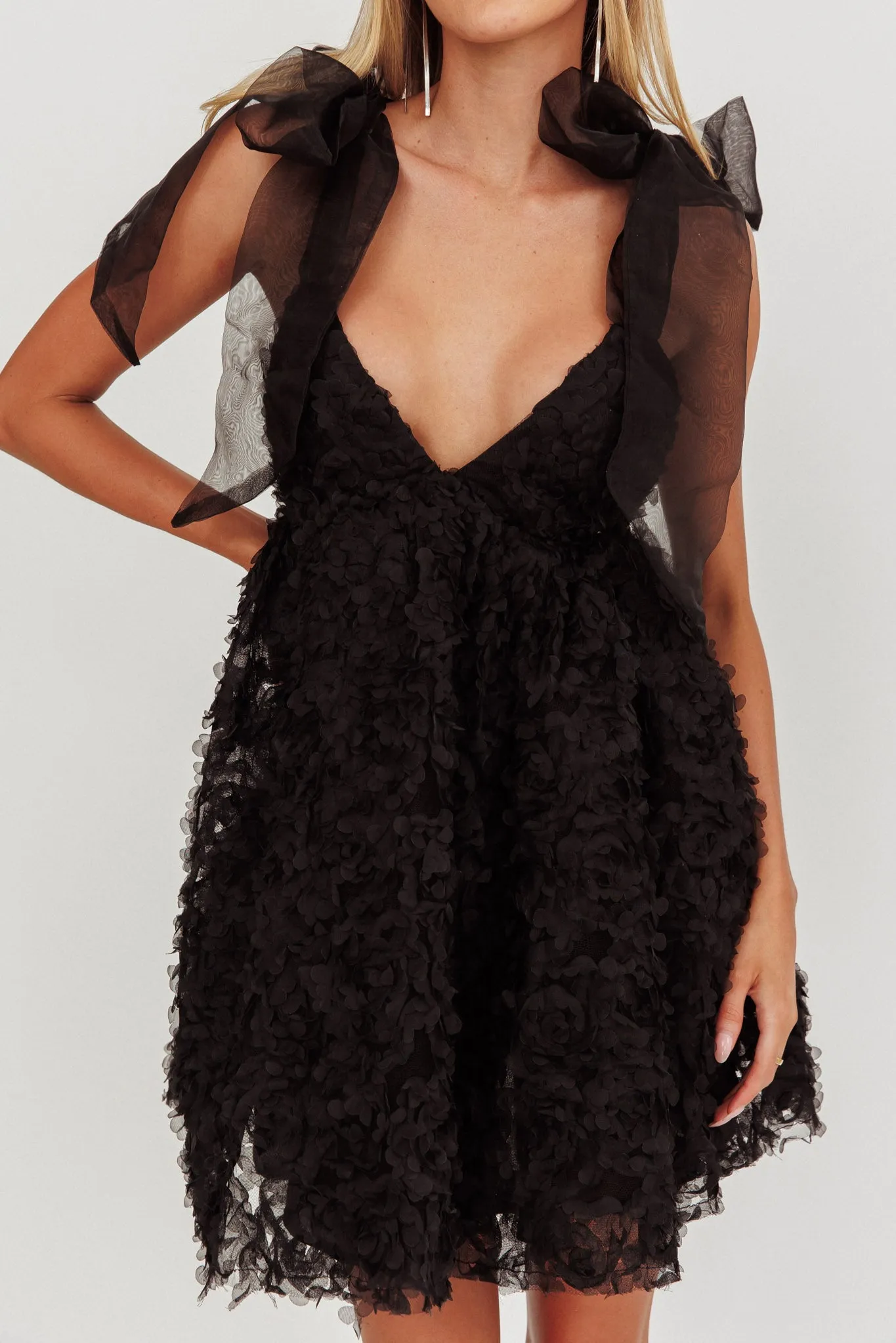 Lisette Tied Shoulder Embellished Mini Dress Black sold by Selfie Leslie product image thumbnail 4