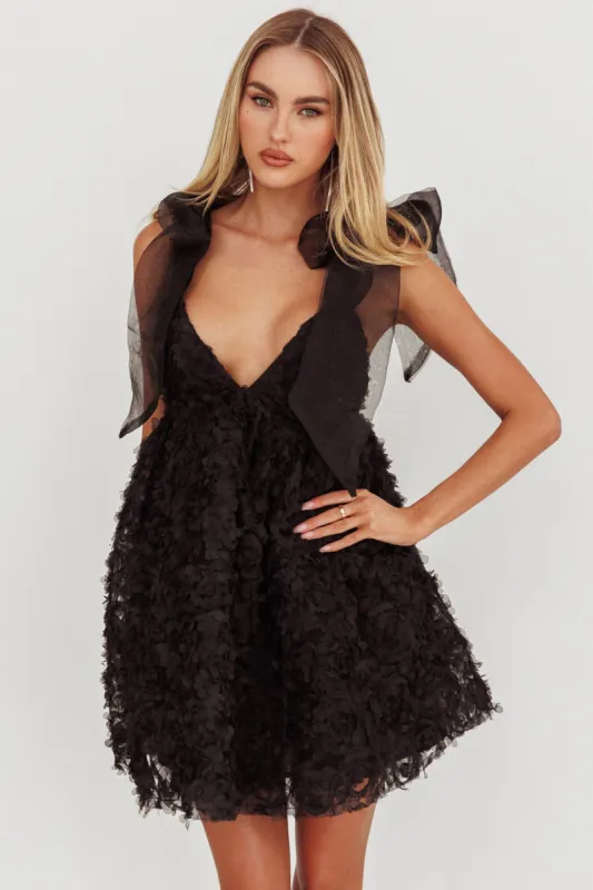 Lisette Tied Shoulder Embellished Mini Dress Black sold by Selfie Leslie