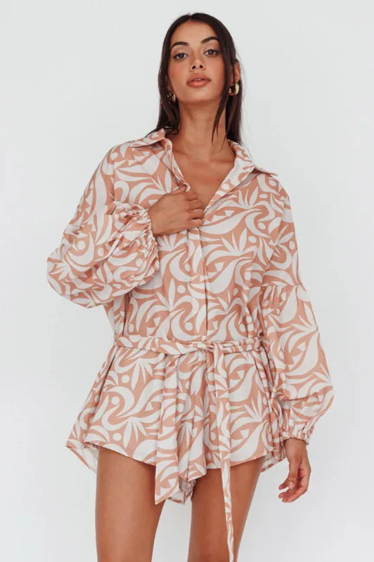 Daytona Beach Long Sleeve Shirt Romper Print Peach sold by Selfie Leslie
