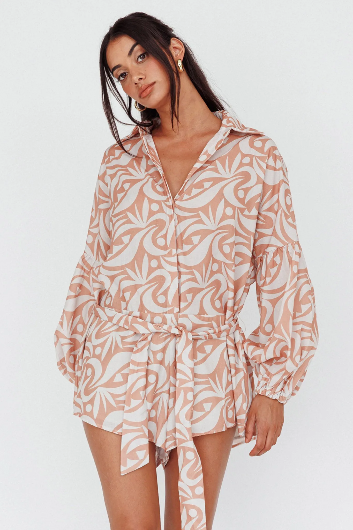 Daytona Beach Long Sleeve Shirt Romper Print Peach sold by Selfie Leslie product image thumbnail 5