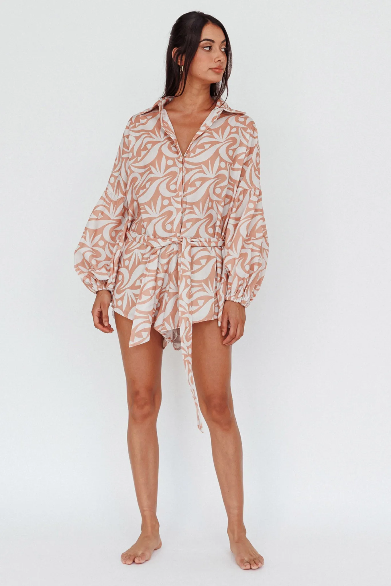 Daytona Beach Long Sleeve Shirt Romper Print Peach sold by Selfie Leslie product image thumbnail 3