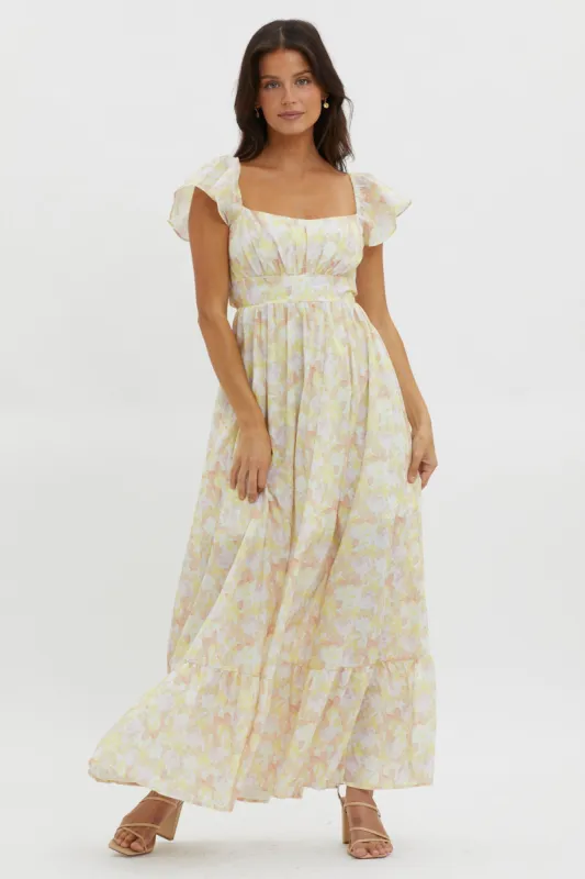 Touch The Sky Tied Back Maxi Dress Lemonade sold by Selfie Leslie