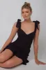 Emine Bow Shoulder Ruffle Mini Dress Black sold by Selfie Leslie