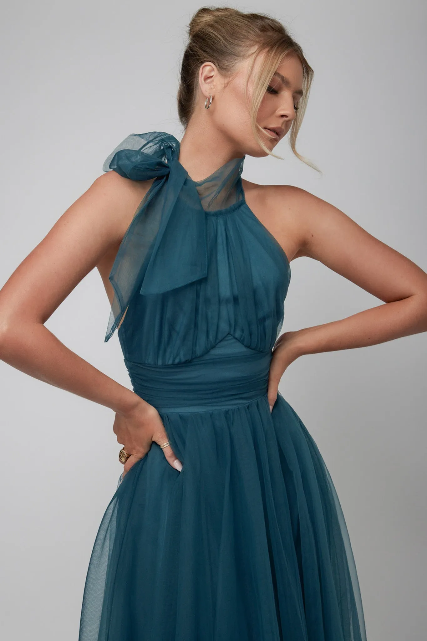 Andria Halterneck Tulle Midi Dress Teal sold by Selfie Leslie product image thumbnail 3