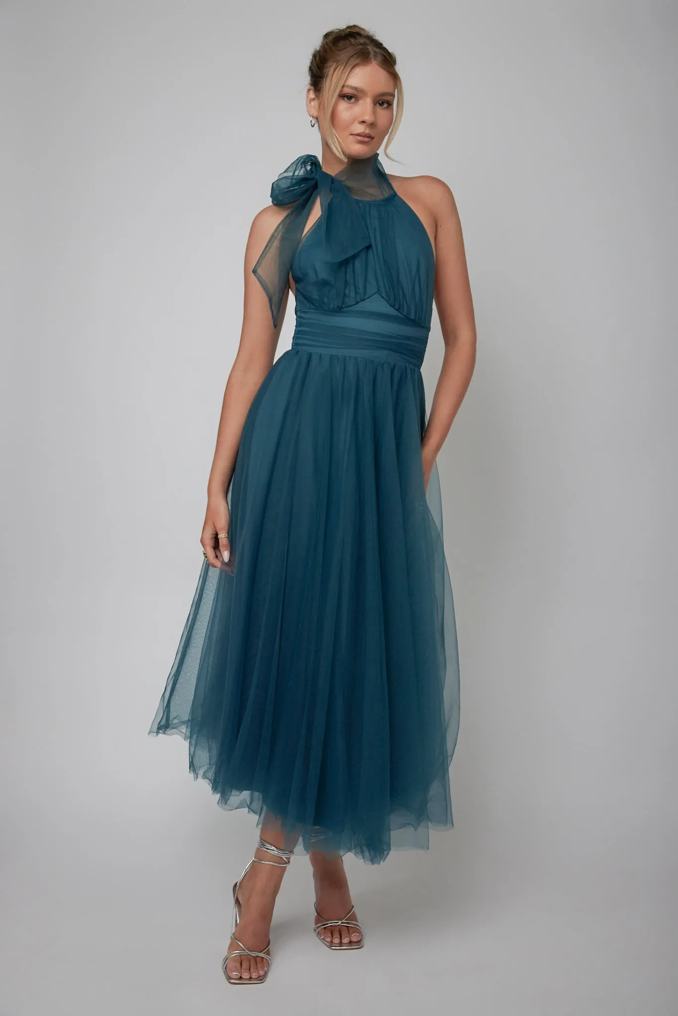 Andria Halterneck Tulle Midi Dress Teal sold by Selfie Leslie product image thumbnail 4