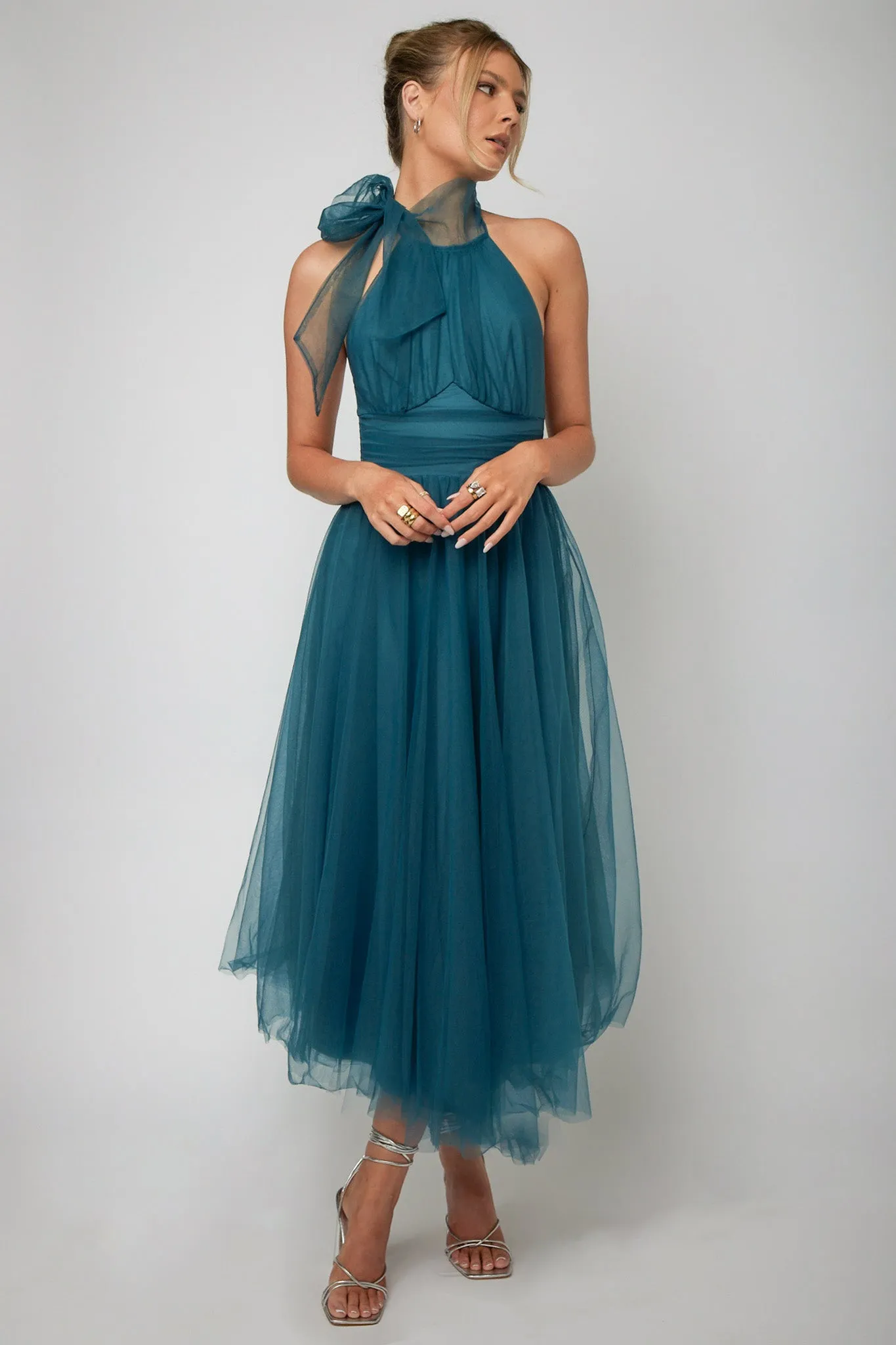 Andria Halterneck Tulle Midi Dress Teal sold by Selfie Leslie product image thumbnail 5